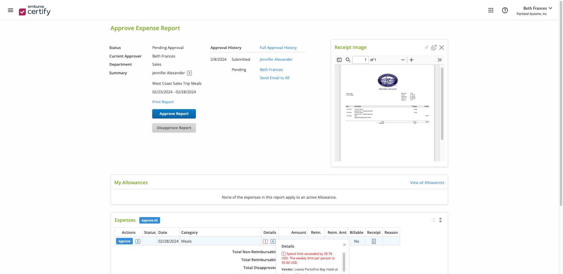 screenshot of Emburse Expense Professional